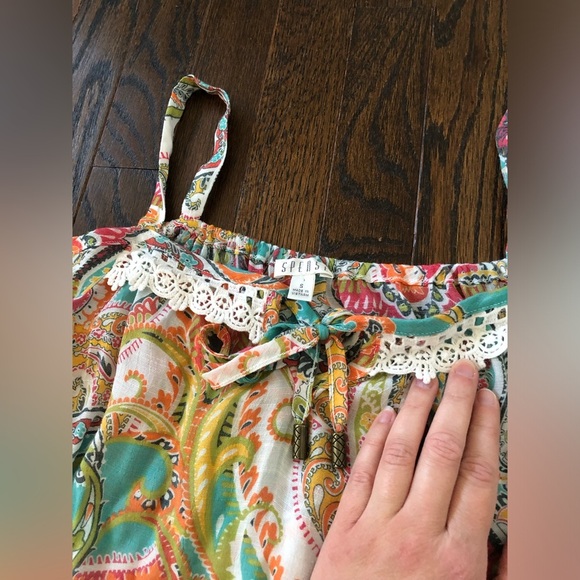 SPENSE Women’s S Orange Boho Paisley Off-The-Shoulder Puffed Sleeved V-Neck Top - Picture 3 of 11